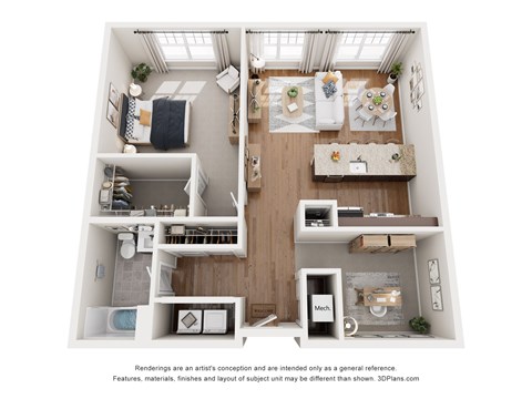 Floor plan for 1 bed, 1 bath, 972 sqft